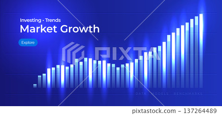 Market Growth Investing Trends Finance Analytics Investment Chart Uptrend Forecast Dashboard Metrics Revenue Profit Portfolio Trading Stock Strategy KPI Data Insight. Vector Illustration. 137264489