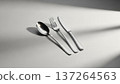 Silverware Utensils on Gray Background with Shadows. 137264563