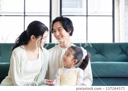 A family relaxing in the living room A family relaxing in the living room 137264571
