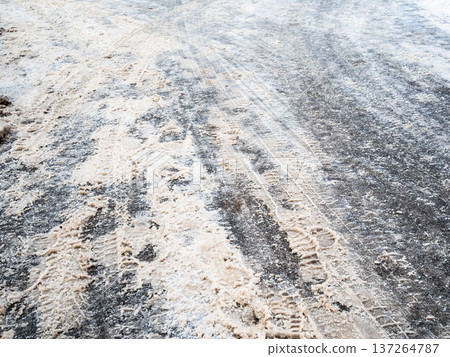 surface of road with dirty snow after clearing surface of road with dirty snow after clearing 137264787