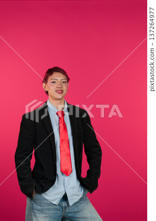 Person confidently expressing individuality with unique style Person confidently expressing individuality with unique style 137264977