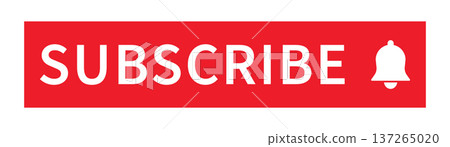 Subscribe button with notification bell icon red banner for channel promotion social media marketing online video blog interface element isolated 137265020