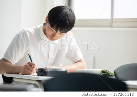 Boys, high school students, junior high school students, studying 137265118