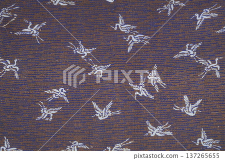 Antique kimono fabric with a crane pattern Antique kimono fabric with a crane pattern 137265655