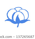 Cotton flower simple icon. Ink blue hand drawn line illustration on white background. 137265687