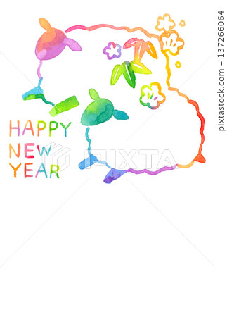 Colorful and stylish New Year's card material for the Year of the Sheep 2027 (Reiwa 9) (hand-drawn watercolor illustration) Colorful and stylish New Year's card material for the Year of the Sheep 2027 (Reiwa 9) (hand-drawn watercolor illustration) 137266064