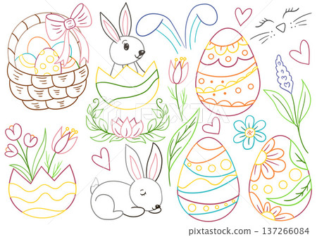 Collection of cute Easter vector illustrations Collection of cute Easter vector illustrations 137266084