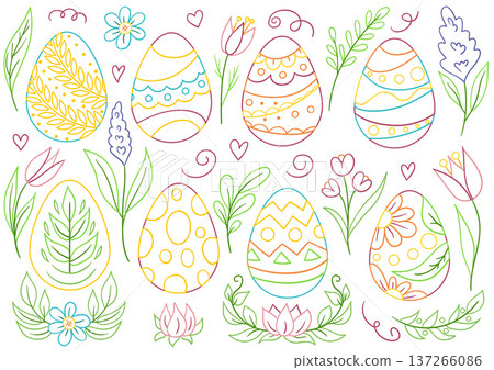 Collection of cute Easter vector illustrations 137266086