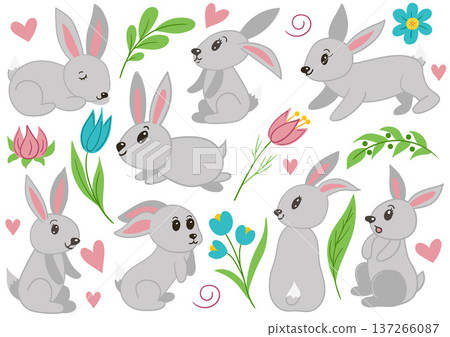 Collection of cute Easter vector illustrations Collection of cute Easter vector illustrations 137266087