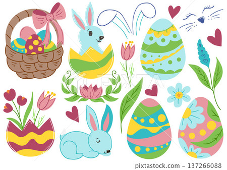 Collection of cute Easter vector illustrations Collection of cute Easter vector illustrations 137266088