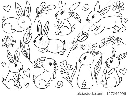 Collection of cute Easter vector illustrations Collection of cute Easter vector illustrations 137266096