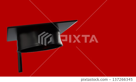 Minimal Black Graduation Cap on Red Background 3d render. 137266345