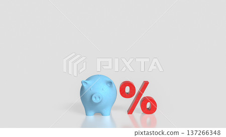 Blue Piggy Bank and Red Percent Symbol Concept 3d Render. Blue Piggy Bank and Red Percent Symbol Concept 3d Render. 137266348