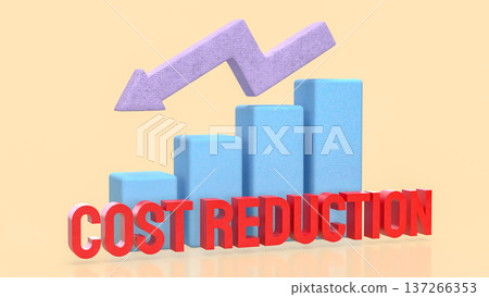 Cost Reduction Concept with Downward Arrow and Bar Chart 3d render. Cost Reduction Concept with Downward Arrow and Bar Chart 3d render. 137266353