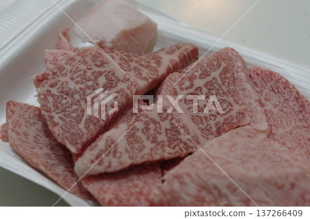 Marbled Wagyu beef Marbled Wagyu beef 137266409