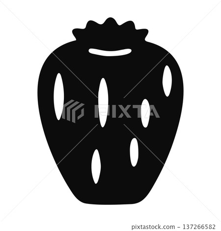 Black Icon of a Strawberry with Seeds, Vector Art 137266582