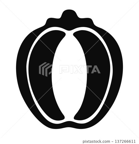 Stylized black silhouette of a halved fruit, like a peach or apricot, with a visible pit 137266611