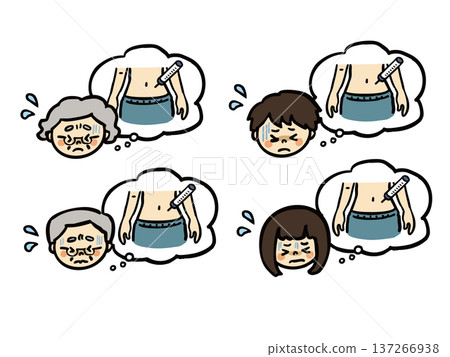 Illustration set of people who are afraid of stomach injections 137266938