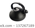 Modern Black Metal Kettle with Curved Handle on White Background 137267189