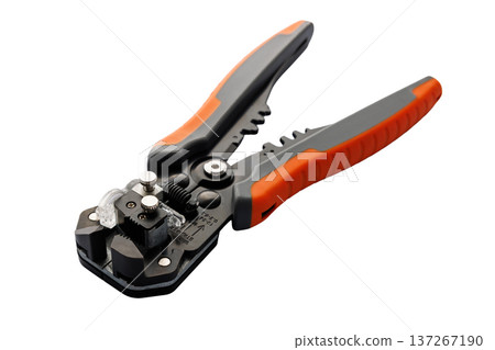 Wire Stripping Tool with Orange and Gray Handles Isolated on White Background 137267190