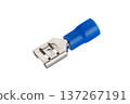 Blue Insulated Spade Terminal Connector on White Background 137267191