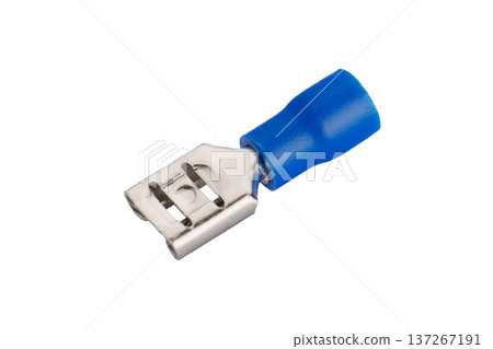 Blue Insulated Spade Terminal Connector on White Background 137267191