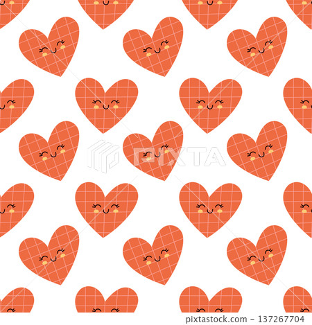 Seamless Cute Orange Heart Pattern with Smiling Faces in Kawaii Style Seamless Cute Orange Heart Pattern with Smiling Faces in Kawaii Style 137267704