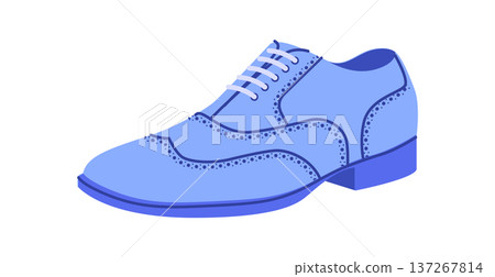 Brogue mens blue flat wingtip shoe. Perforated leather footwear with classic wingtip detail smart casual office style. 137267814