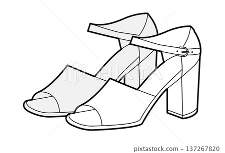 Block heel sandal women single line pair. Open toe ankle strap dress footwear for reception, cocktail, summer event.  137267820