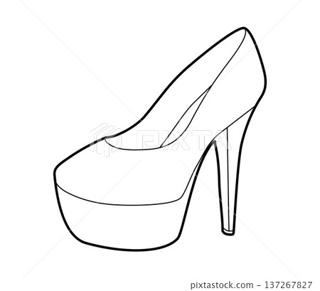 Platform pump women heel single line pair. Chunky sole dress footwear for party, concert, club, statement outfit.  137267827