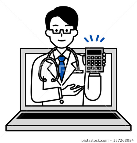 Male doctor showing costs online Male doctor showing costs online 137268084