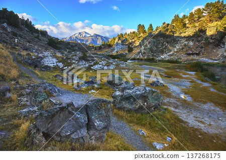 Hot Creek Geologic Site Rocky Terrain River and Snow Capped Mountain Eastern Sierra Hot Creek Geologic Site Rocky Terrain River and Snow Capped Mountain Eastern Sierra 137268175