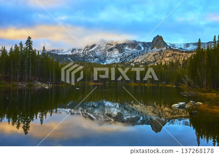 Mountain Peaks Snow Lake Reflection at Twin Falls Overlook Mammoth California 137268178
