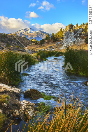 Hot Creek Geologic Site River Snow Capped Mountain and Hot Spring Eastern Sierra Hot Creek Geologic Site River Snow Capped Mountain and Hot Spring Eastern Sierra 137268184