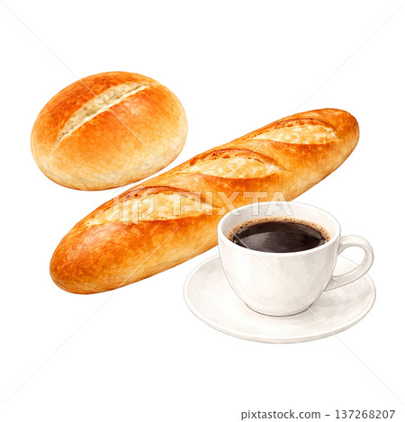 一組咖啡和麵包水彩插畫，早餐咖啡館菜單烘焙素材 137268207