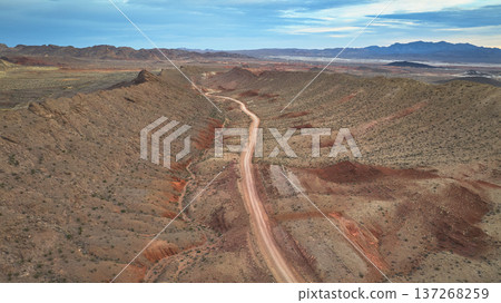 Aerial Winding Desert Road and Lava Butte Near Las Vegas Nevada 137268259