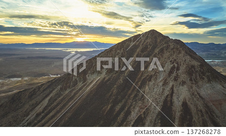 Aerial Lava Butte Mountain Sunrise Over Desert Landscape Near Las Vegas Nevada 137268278