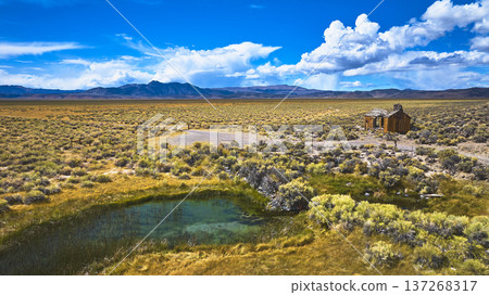 Aerial Abandoned House River Spring Lakes Ecological Reserve Mountain California Aerial Abandoned House River Spring Lakes Ecological Reserve Mountain California 137268317