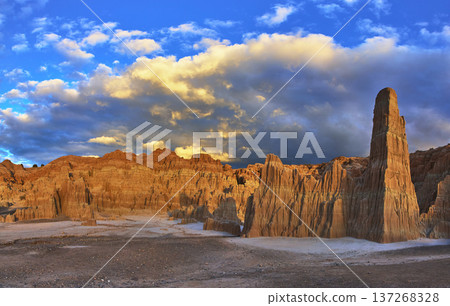 Cathedral Gorge Rock Formations Dramatic Desert Panorama at Golden Hour Cathedral Gorge Rock Formations Dramatic Desert Panorama at Golden Hour 137268328