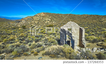 Abandoned Stone Ruin Desert Landscape and White Mountain California Aerial Abandoned Stone Ruin Desert Landscape and White Mountain California Aerial 137268353