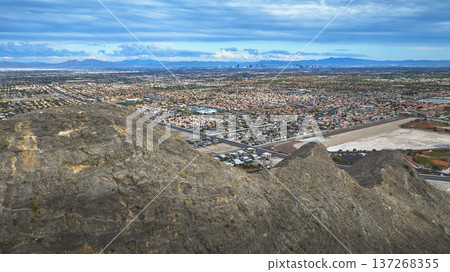 Aerial Lone Mountain Suburbs and Las Vegas Strip Panoramic View Aerial Lone Mountain Suburbs and Las Vegas Strip Panoramic View 137268355