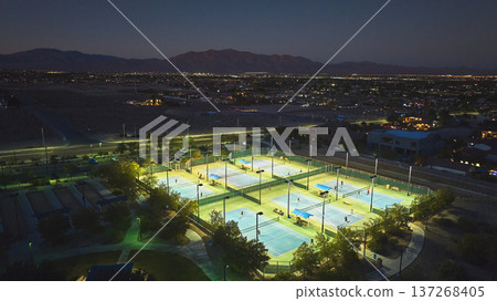 Aerial Blue Hour Sports Park and Tennis Courts in Las Vegas Nevada 137268405