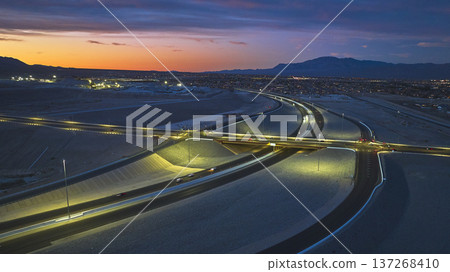 Aerial Highway Interchange Las Vegas Nevada Blue Hour Urban Cityscape Aerial Highway Interchange Las Vegas Nevada Blue Hour Urban Cityscape 137268410