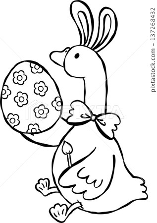 Cute Easter Silly Goose Outline Bunny Ears Painting Easter Egg Cartoon Hand Drawn Cute Easter Silly Goose Outline Bunny Ears Painting Easter Egg Cartoon Hand Drawn 137268432