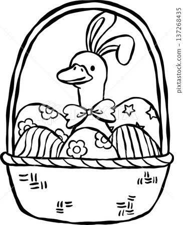 Cute Easter Silly Goose Outline Bunny Ears in Easter Egg Basket Cartoon Hand Drawn Cute Easter Silly Goose Outline Bunny Ears in Easter Egg Basket Cartoon Hand Drawn 137268435
