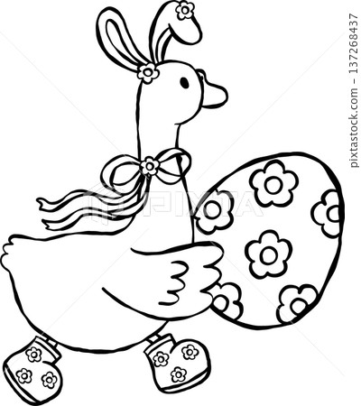 Cute Easter Silly Goose Outlinef Bunny Ears with Spring Easter Egg Cartoon Hand Drawn Cute Easter Silly Goose Outlinef Bunny Ears with Spring Easter Egg Cartoon Hand Drawn 137268437