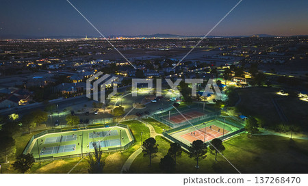 Aerial Las Vegas Park Sports Courts Blue Hour Suburban Community Nevada Aerial Las Vegas Park Sports Courts Blue Hour Suburban Community Nevada 137268470