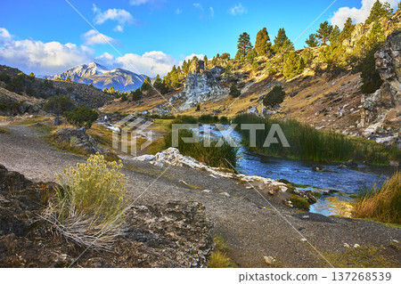 Hot Creek Geologic Site River Flowing Through Eastern Sierra Mountain Landscape 137268539
