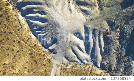 Aerial Nevada Desert Eroded Hills and Rugged Landscape Top Down Aerial Nevada Desert Eroded Hills and Rugged Landscape Top Down 137268554