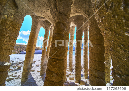 Crowley Lake Stone Columns Unique Geological Formation and Blue Sky Eastern Sierra 137268606